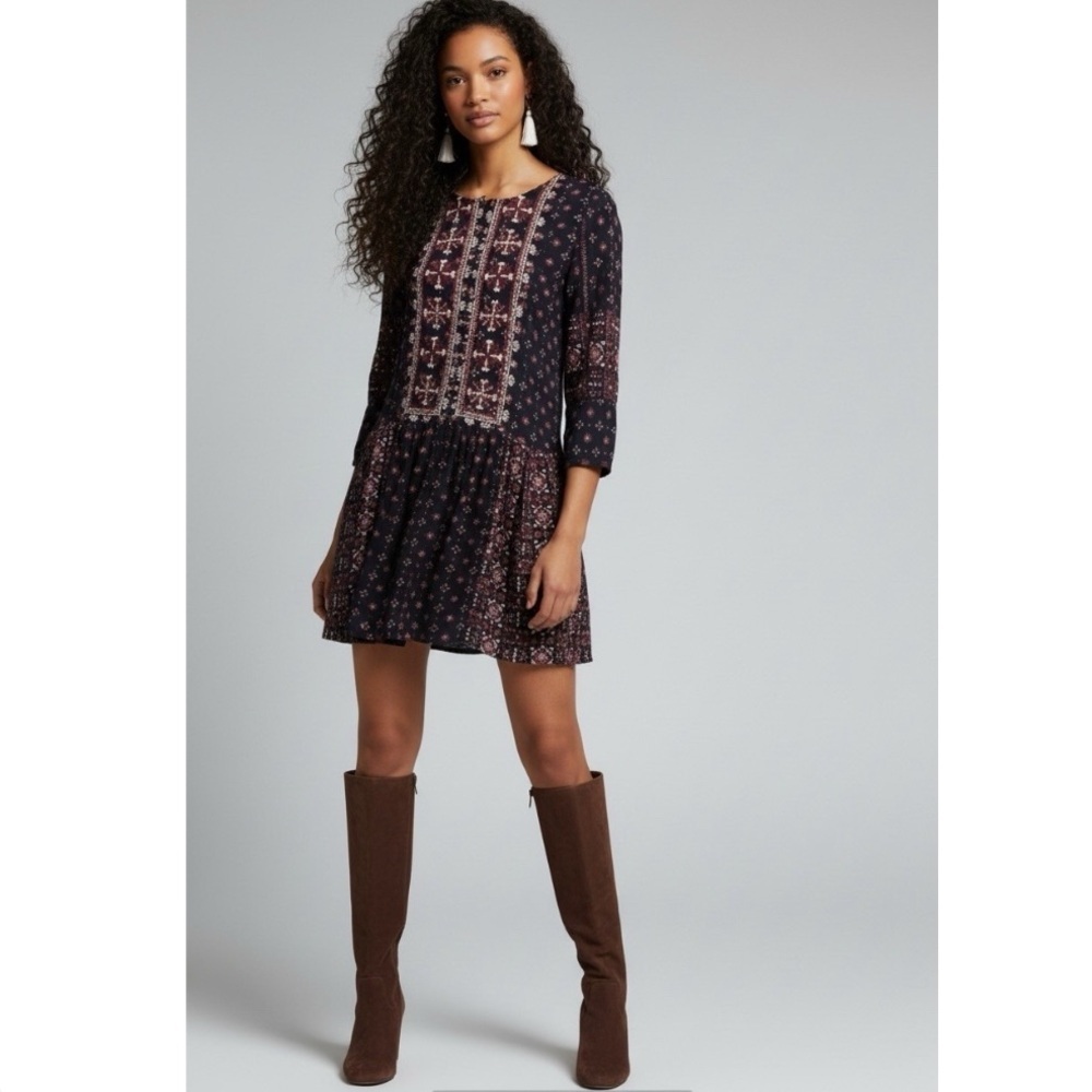 Anthropologie Vanessa Virginia Kaleidoscope Boho Shirtdress Embroidered Medium